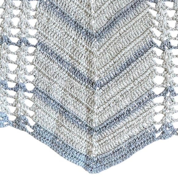 Vintage Hand-Crocheted Crochet Half Apron Blue & White Chevron Pattern - Picture 9 of 11